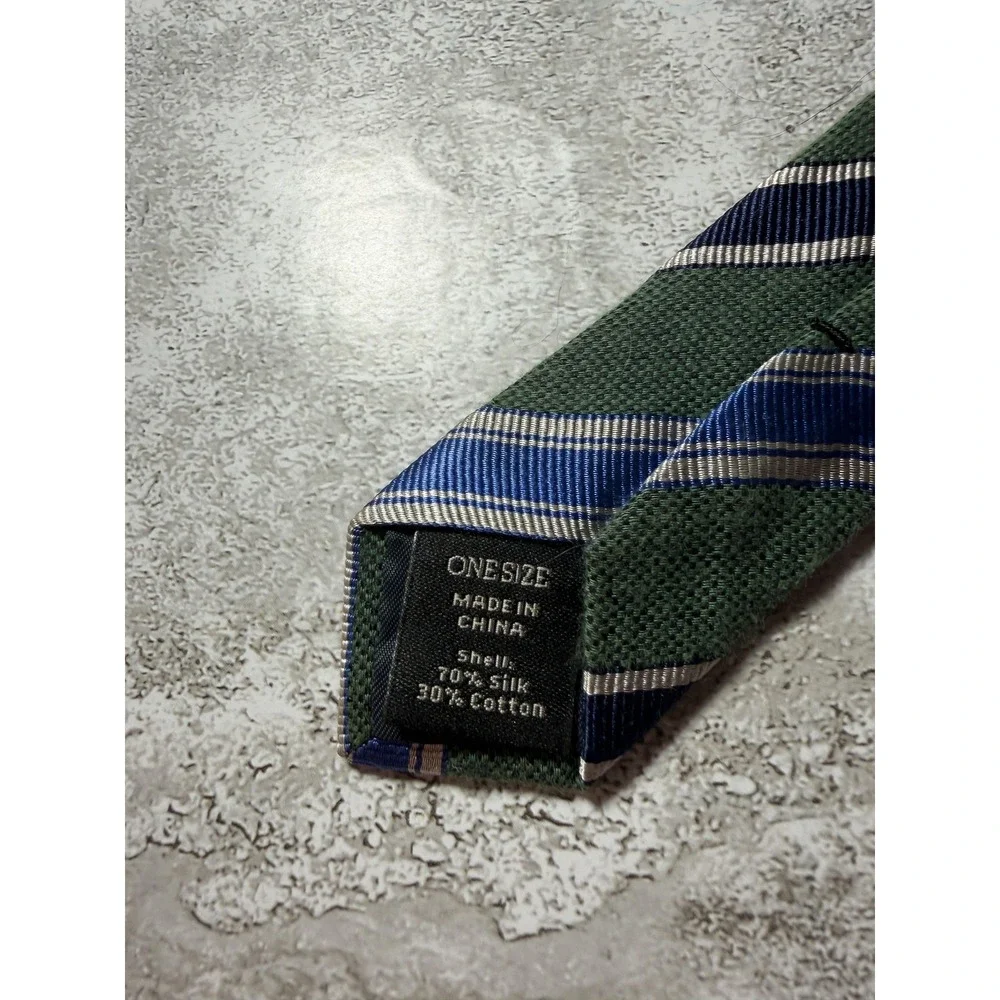 Banana Republic Silk Blend Tie Mens OS Green Striped Pointed Skinny Necktie